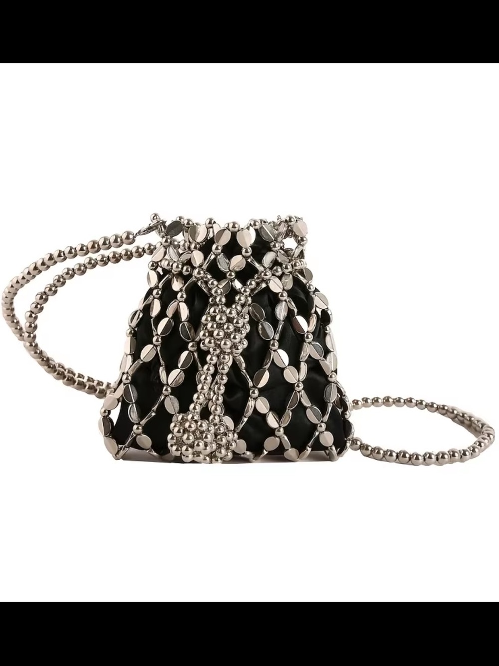 Affordable Fashion Finds Black Beaded Mesh Mini Drawstring Bag - Picture 4 of 4